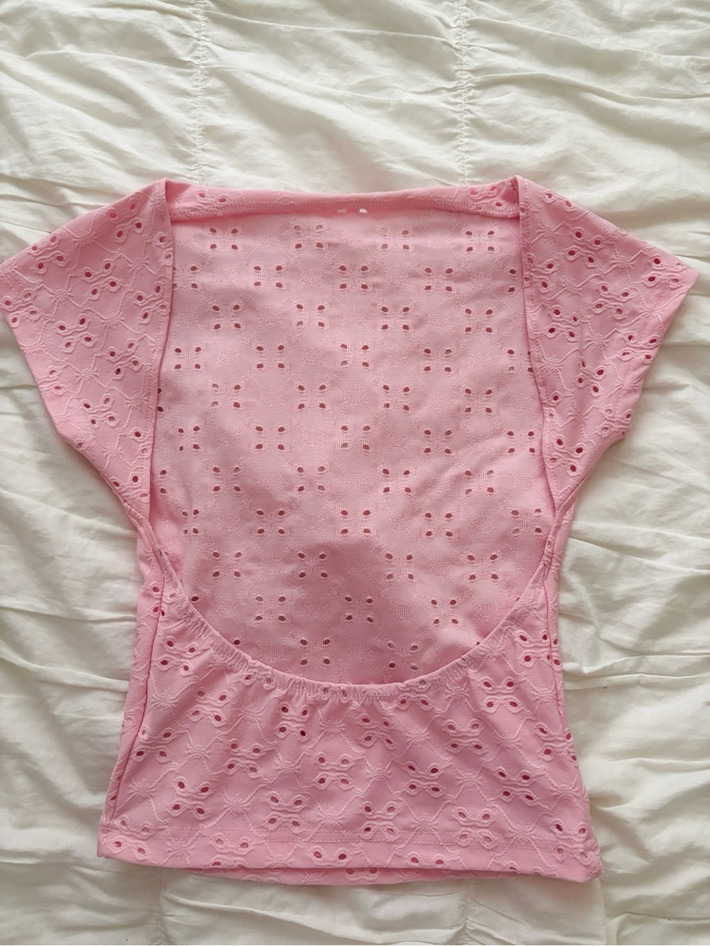 Pink Eyelet Short Sleeve Women's Top